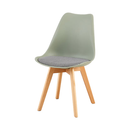 TULIP Dining Chair with Beech Legs - Light Green/Houndstooth Linen