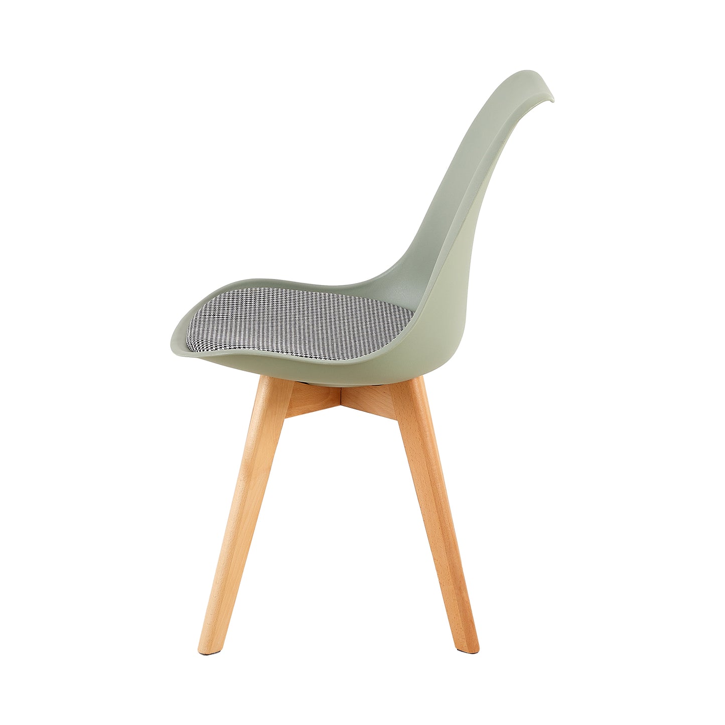 TULIP Dining Chair with Beech Legs - Light Green/Houndstooth Linen