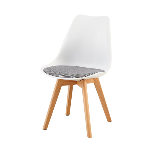 TULIP Dining Chair with Beech Legs - White/Houndstooth Linen