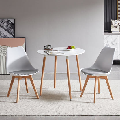 TULIP Dining Chair with Beech Legs - White/Houndstooth Linen