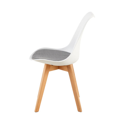 TULIP Dining Chair with Beech Legs - White/Houndstooth Linen
