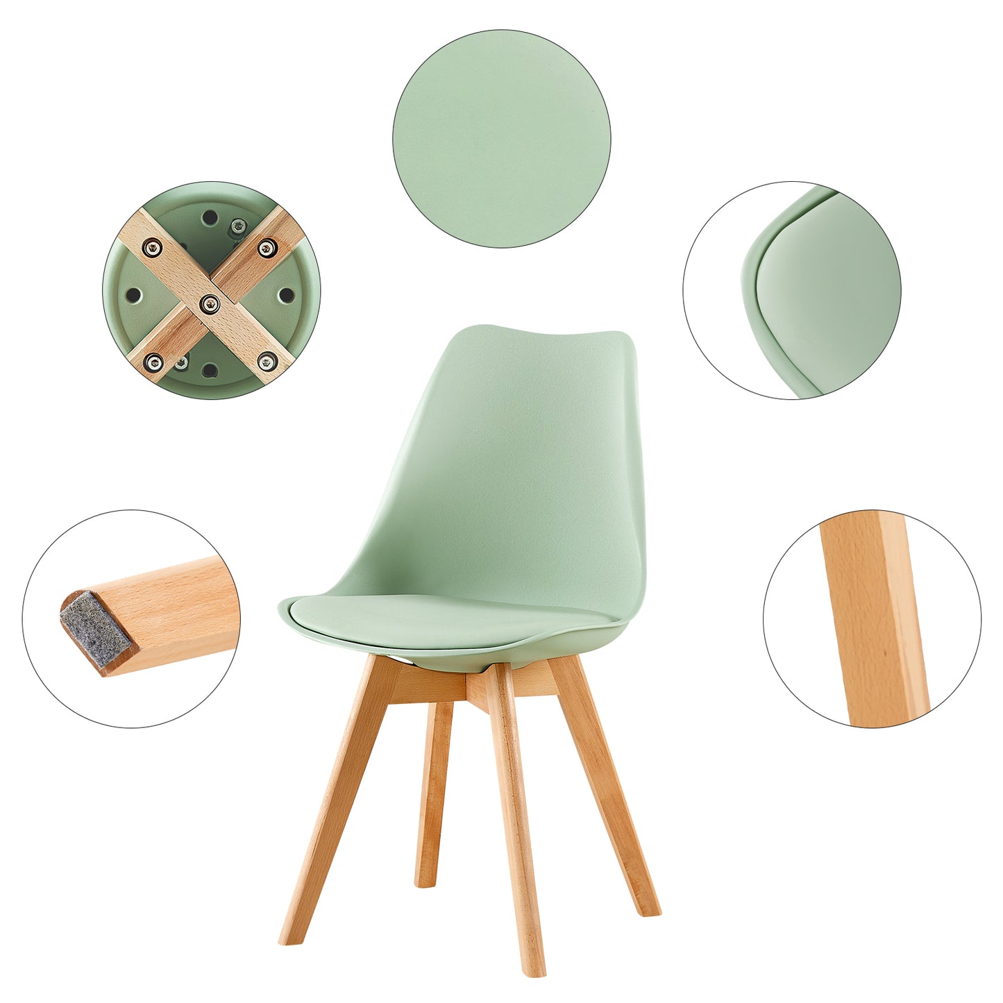 TULIP Dining Chair with Beech Legs - Ice Cream Green