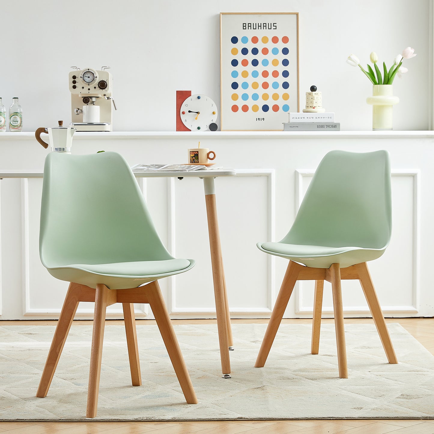 TULIP Dining Chair with Beech Legs - Ice Cream Green
