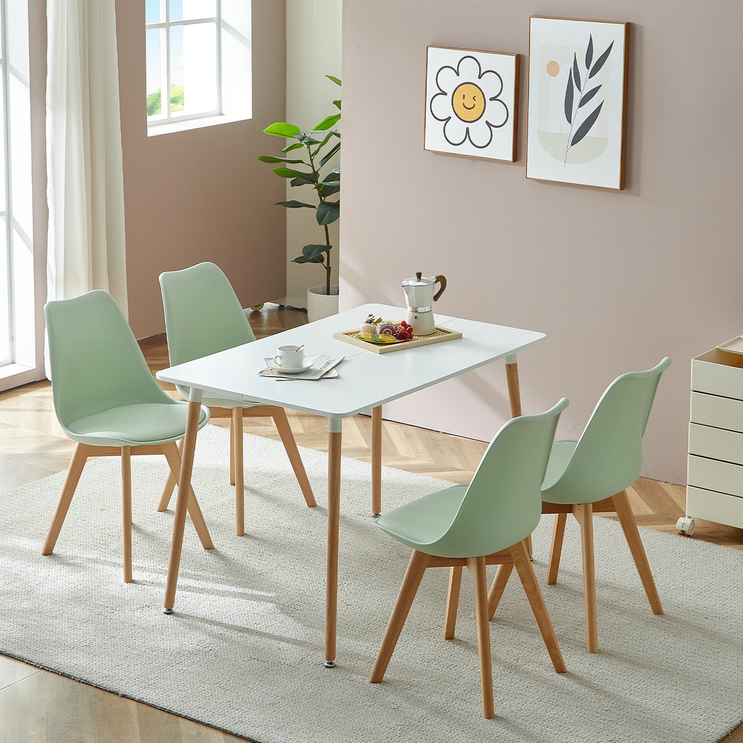 TULIP Dining Chair with Beech Legs - Ice Cream Green