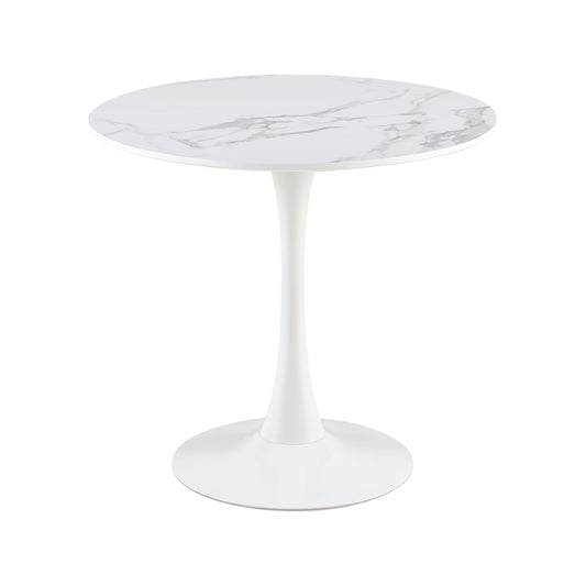 TULIP 80cm Circle Dining Table With Iron Legs-MARBLE