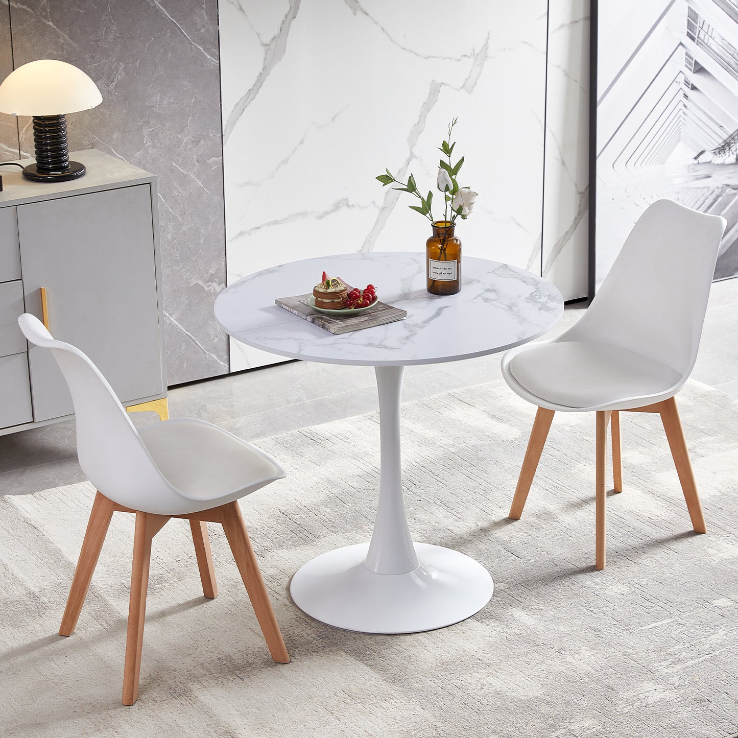 TULIP 80cm Circle Dining Table With Iron Legs-MARBLE