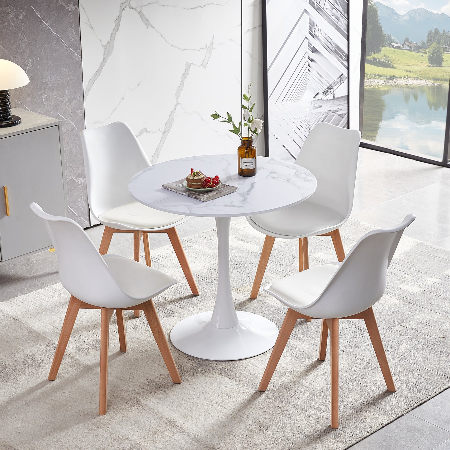 TULIP 80cm Circle Dining Table With Iron Legs-MARBLE