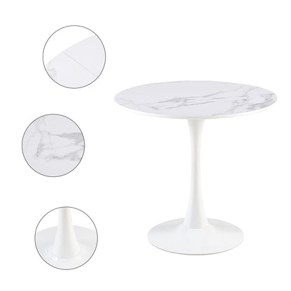 TULIP 80cm Circle Dining Table With Iron Legs-MARBLE