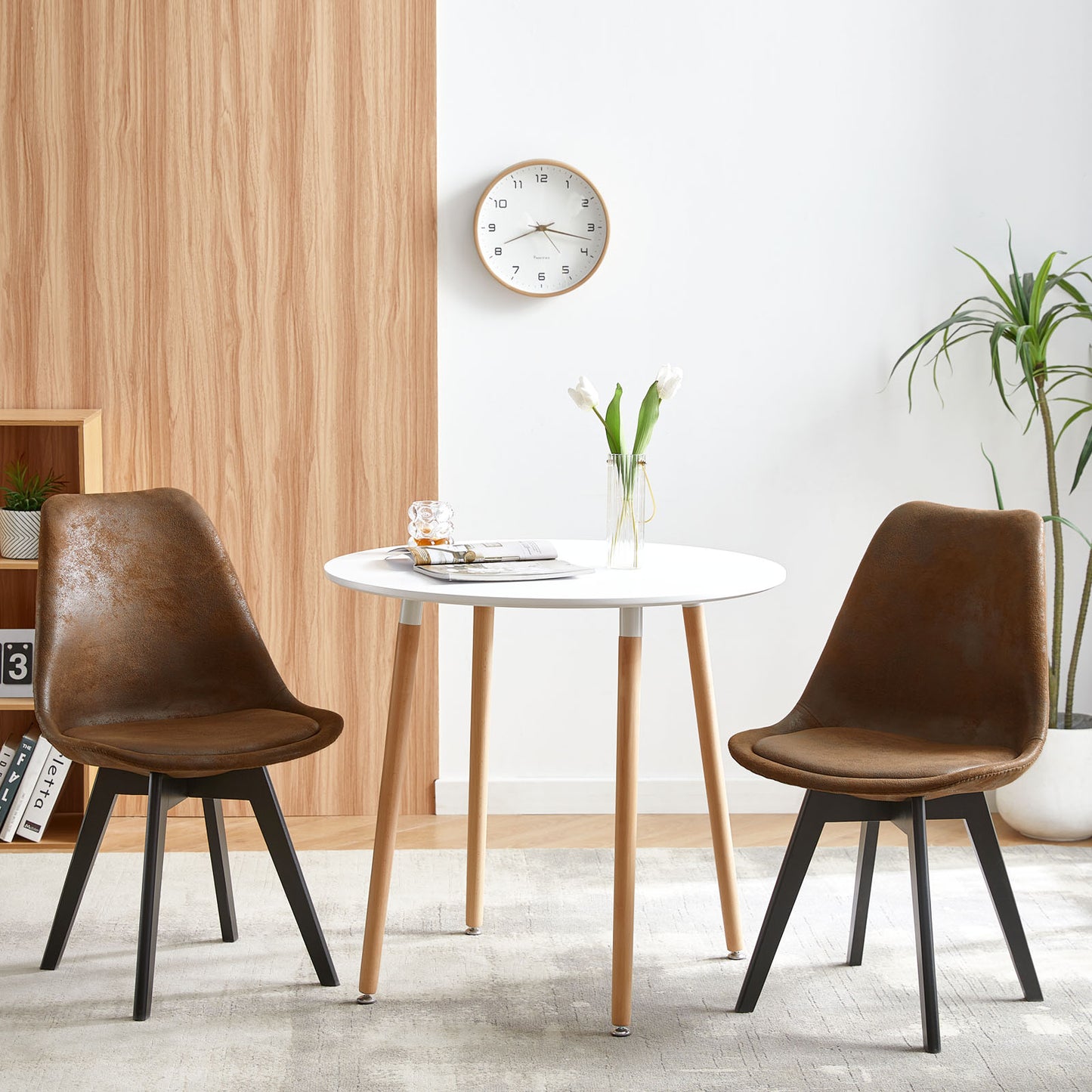 TULIP Dining Chair with Black Beech Legs and Suede Texture-Brown
