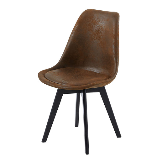 TULIP Dining Chair with Black Beech Legs and Suede Texture-Brown