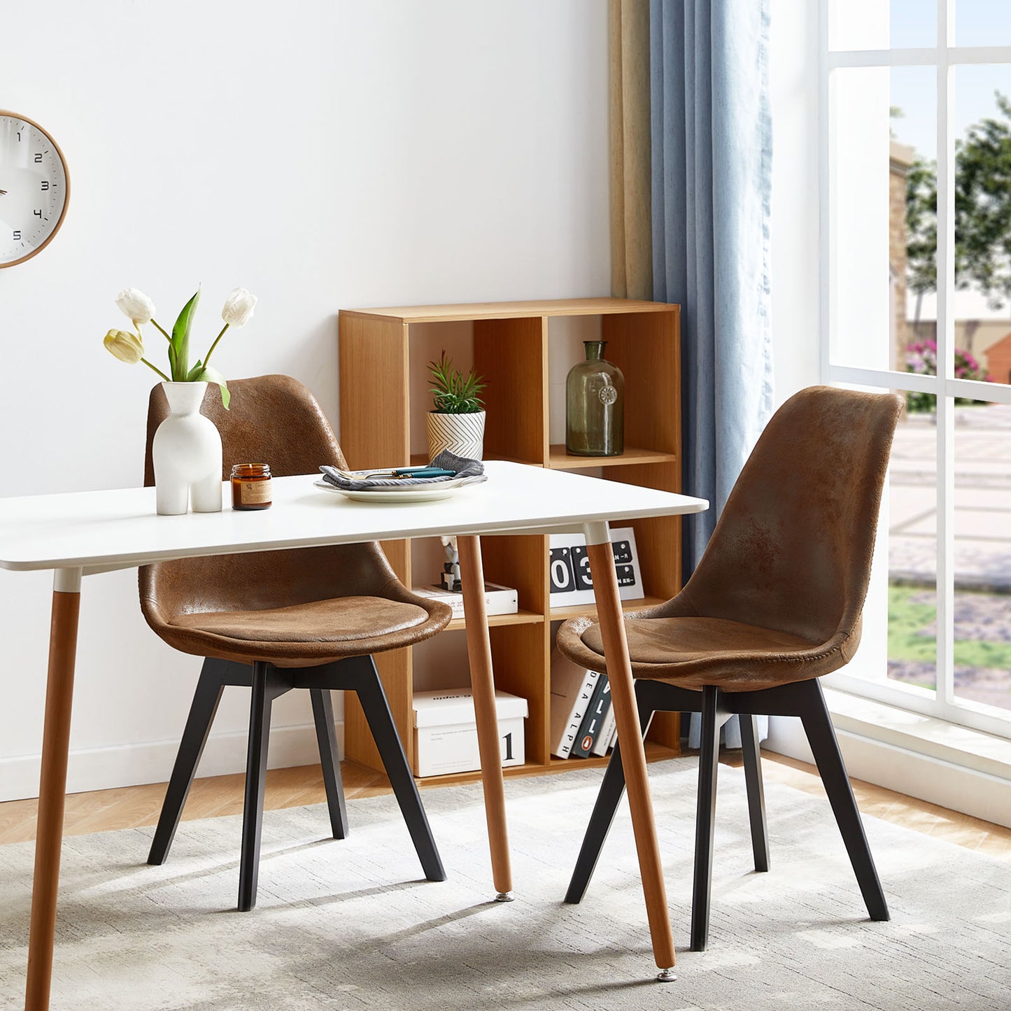 TULIP Dining Chair with Black Beech Legs and Suede Texture-Brown
