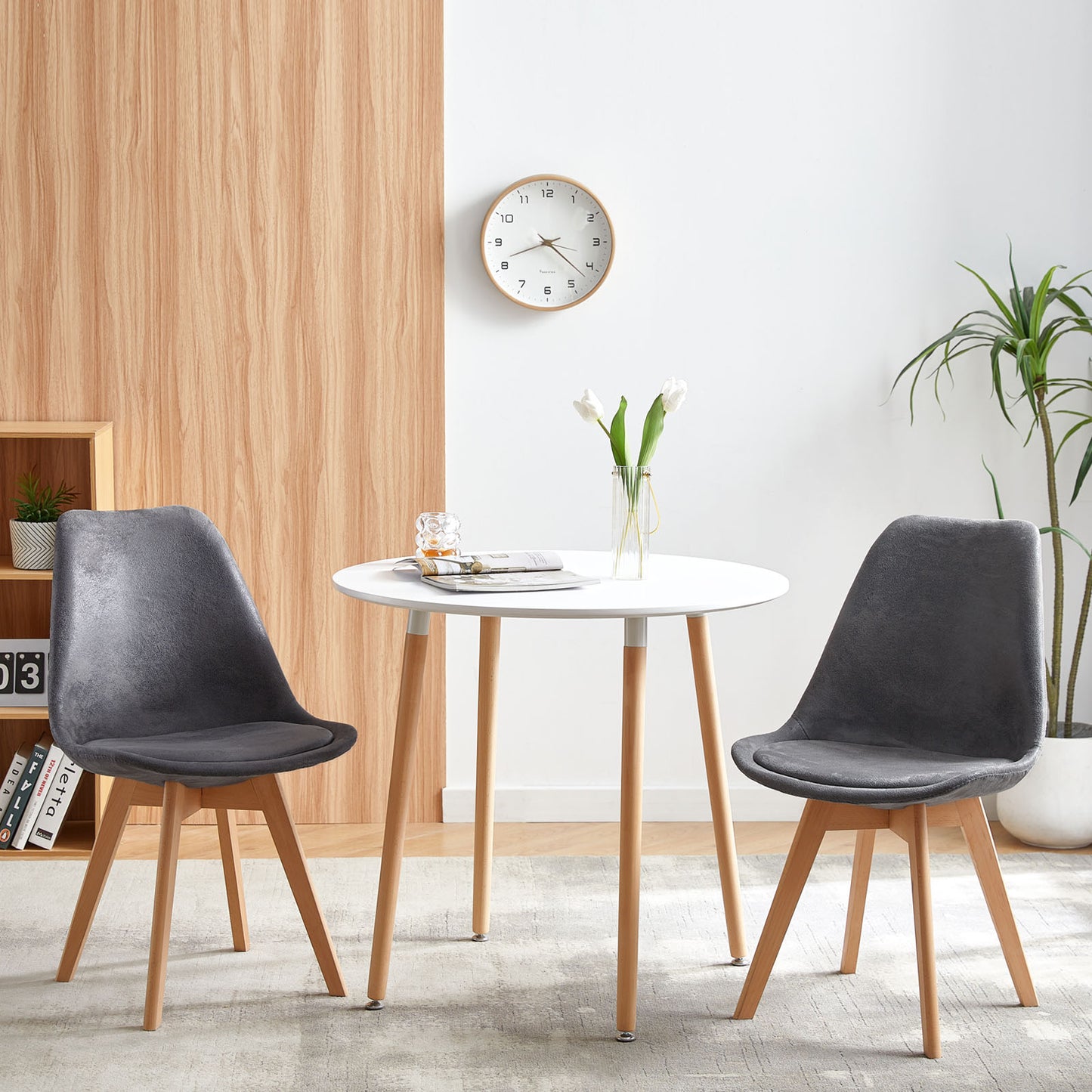 TULIP Dining Chair with SUEDE-Dark Gray