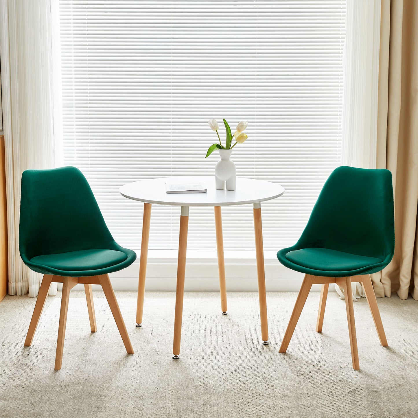 TULIP Dining Chair with Velvet-Dark Green