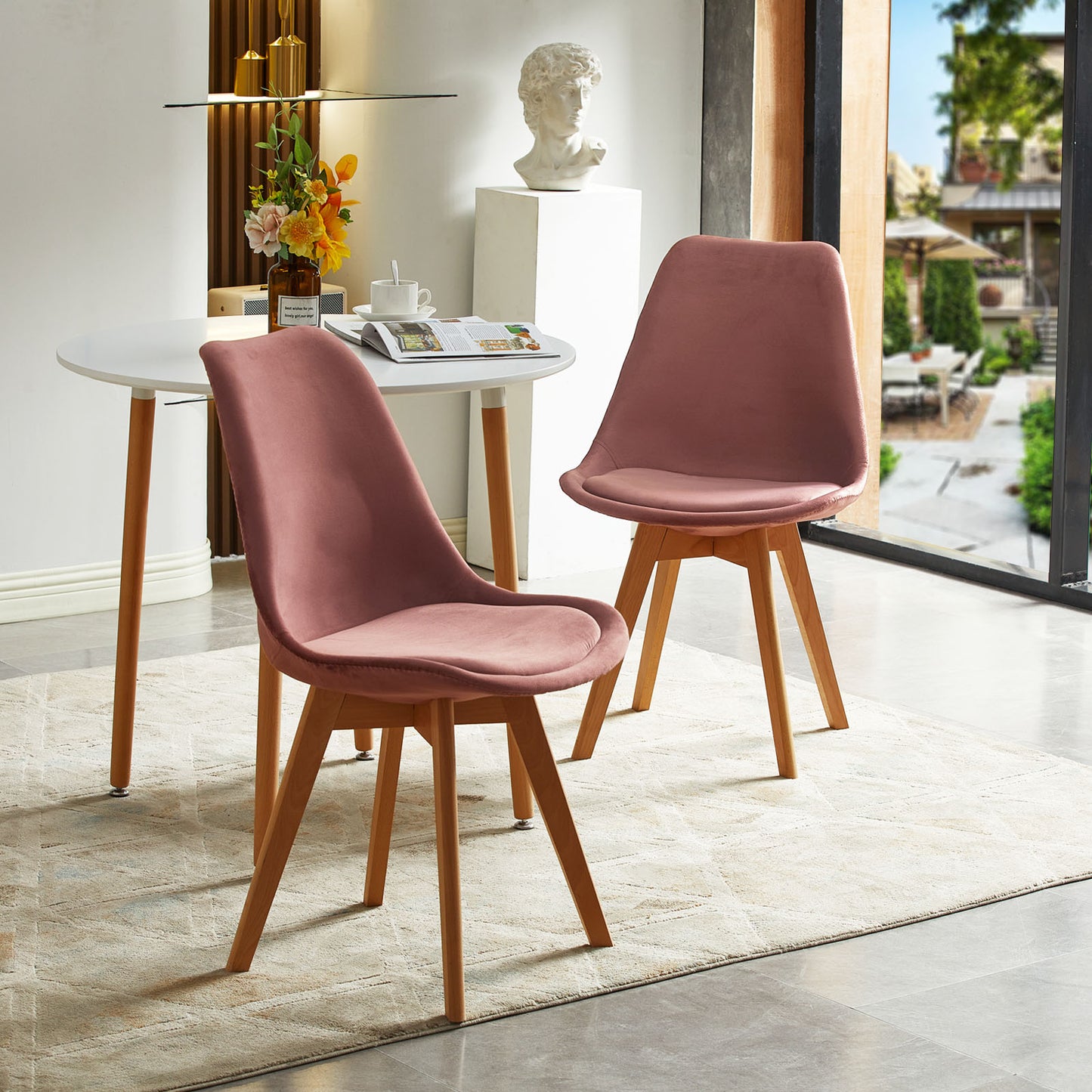 TULIP Dining Chair with Velvet-Pink