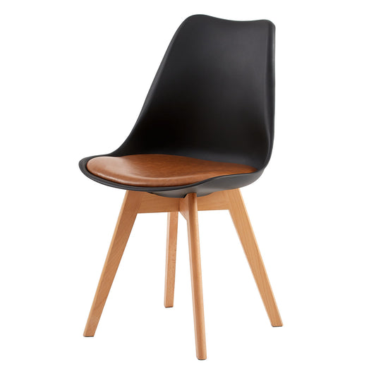 TULIP Dining Chair with Beech Legs - Black/Camel