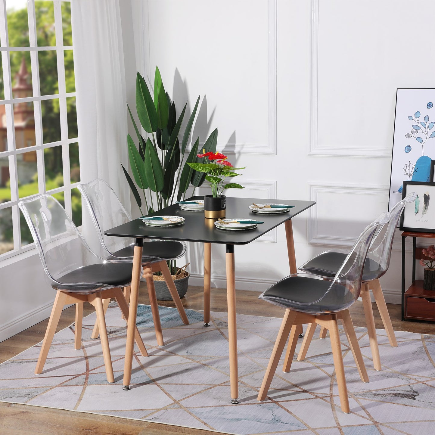 TULIP Dining Chair with Clear Back-Black