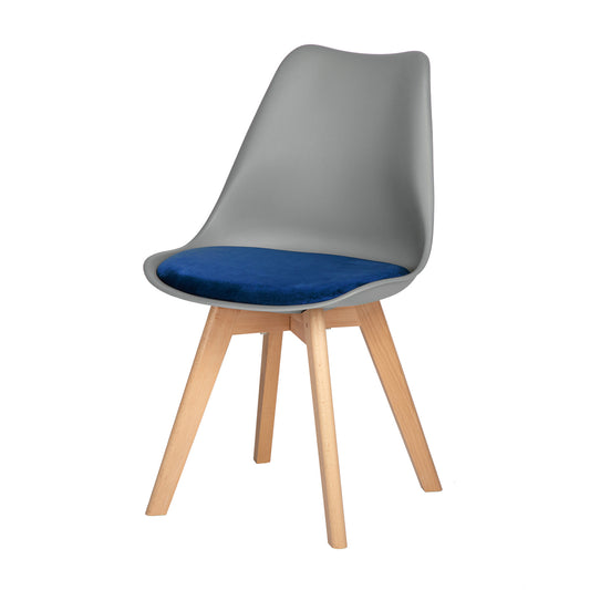 TULIP Dining Chair with Beech Legs - Gray /Blue Velvet