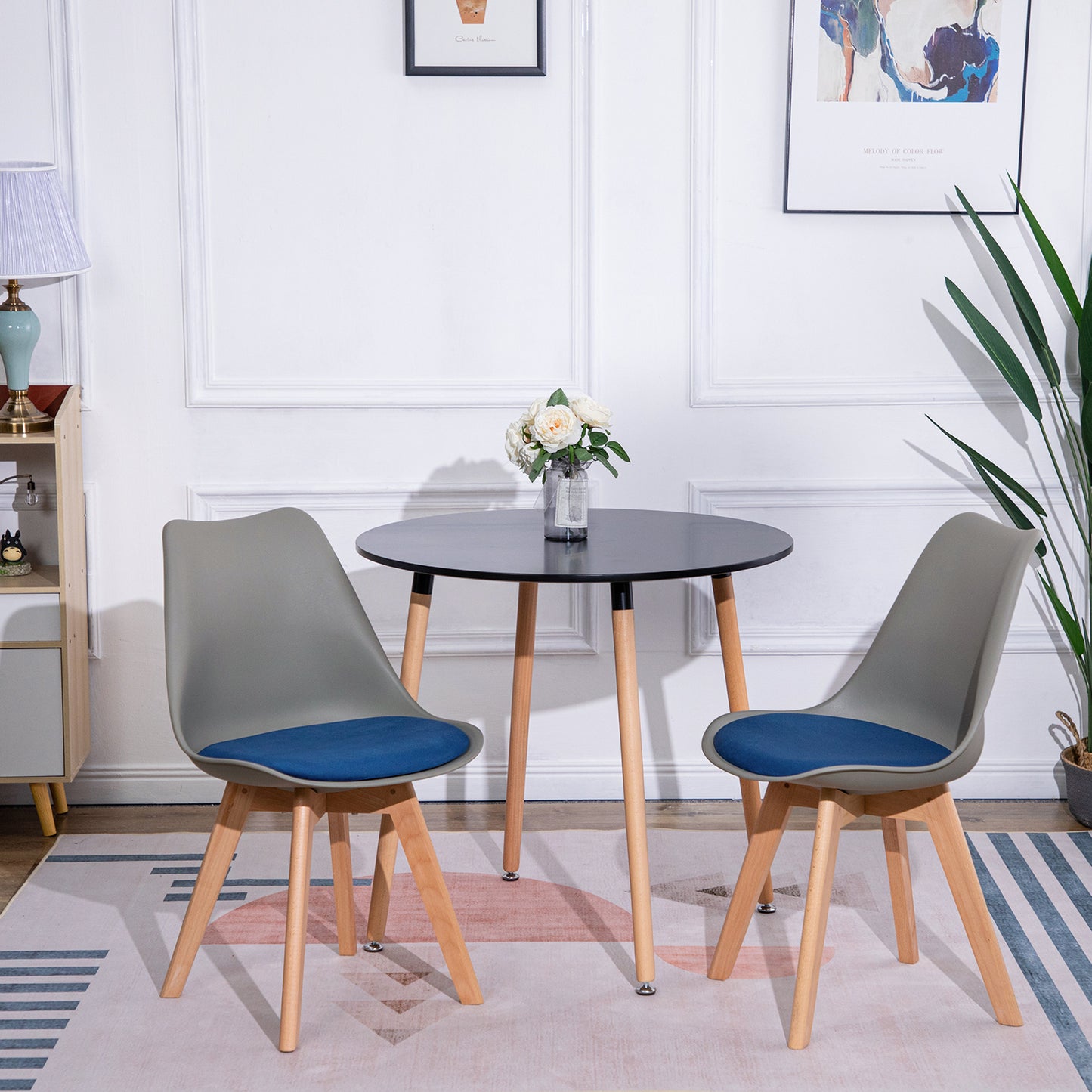 TULIP Dining Chair with Beech Legs - Gray /Blue Velvet