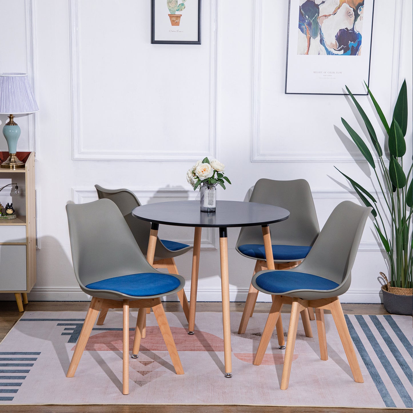 TULIP Dining Chair with Beech Legs - Gray /Blue Velvet