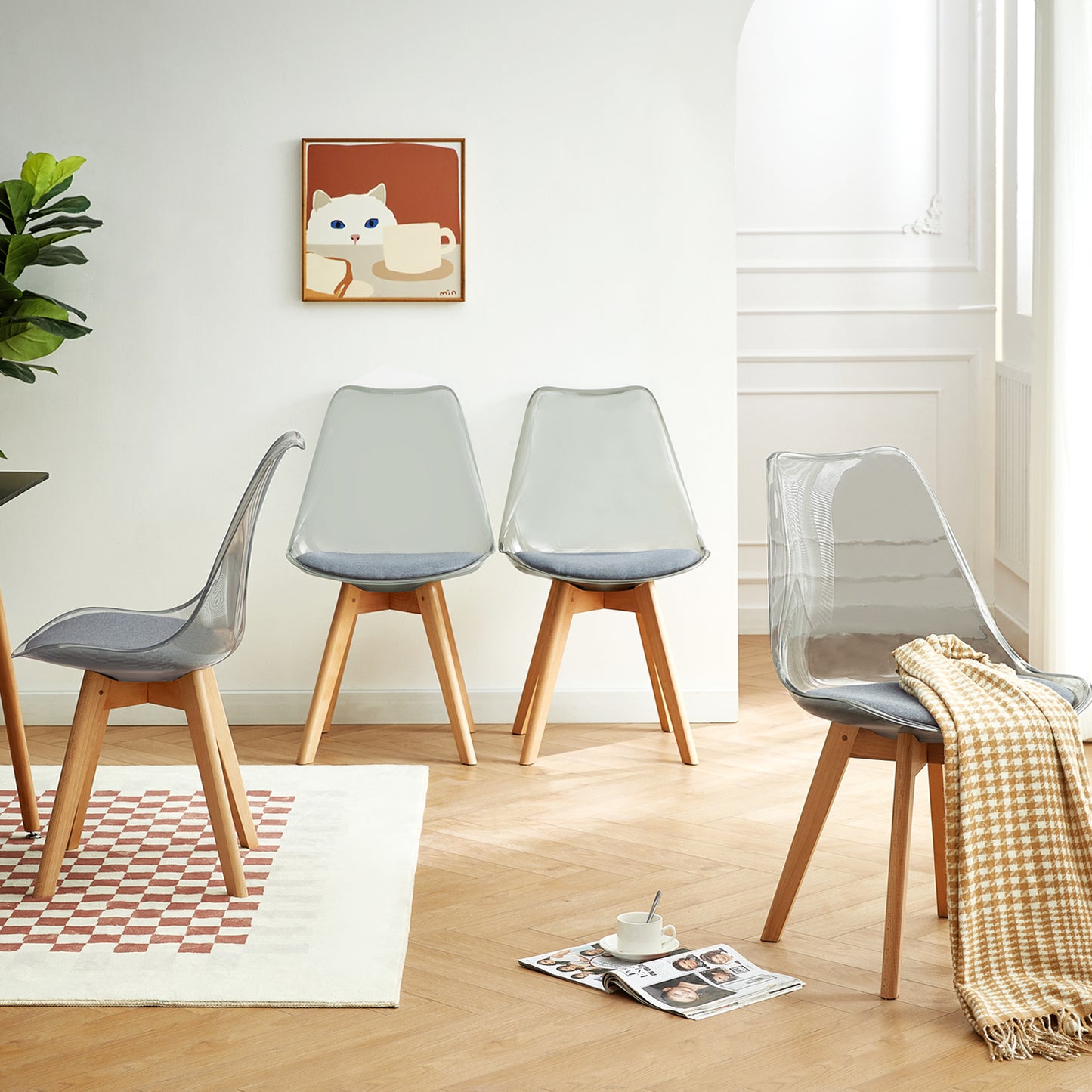 TULIP Dining Chair with SMOKY Back-Gray Linen