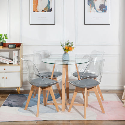 TULIP Dining Chair with Clear Back-Gray Linen