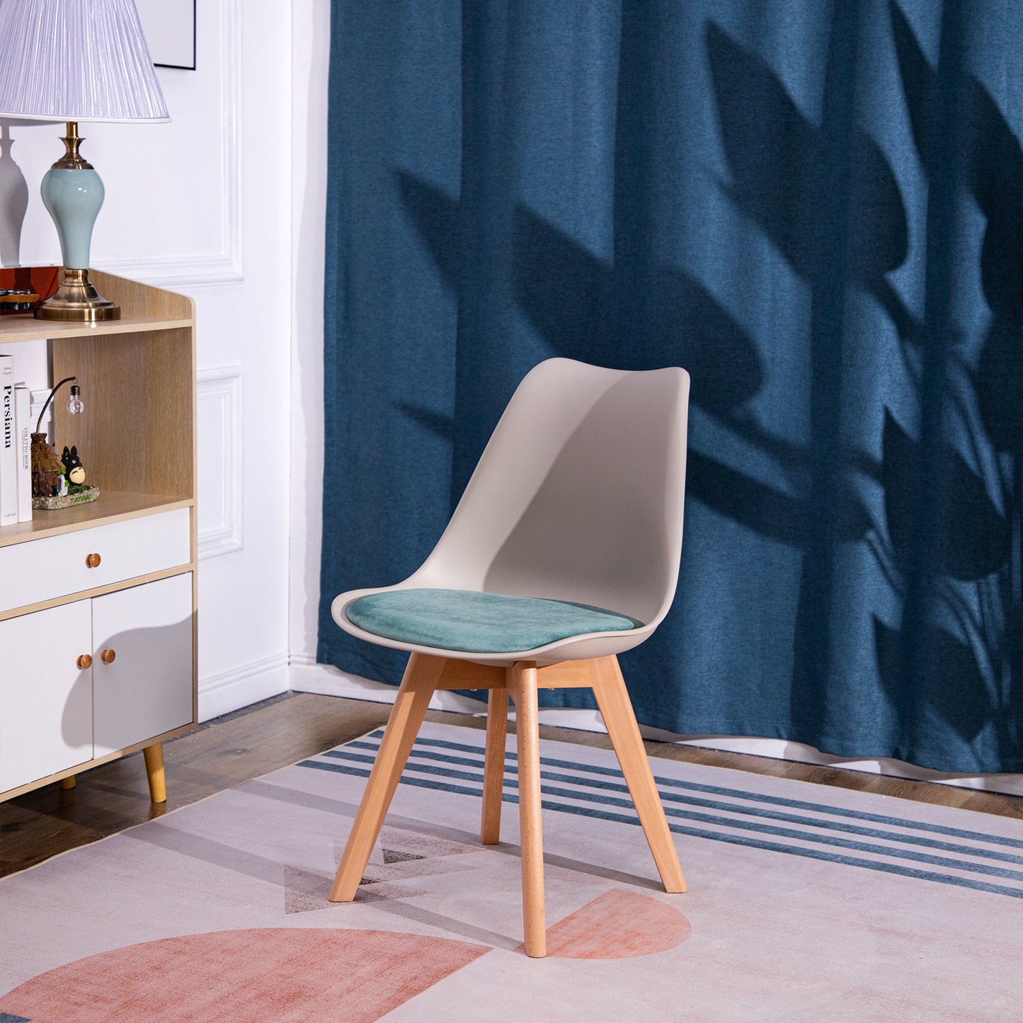 TULIP Dining Chair with Beech Legs - Kakhi/Cactus Velvet