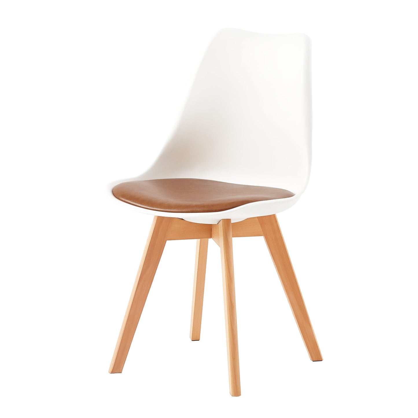 TULIP Dining Chair with Beech Legs - White/Camel