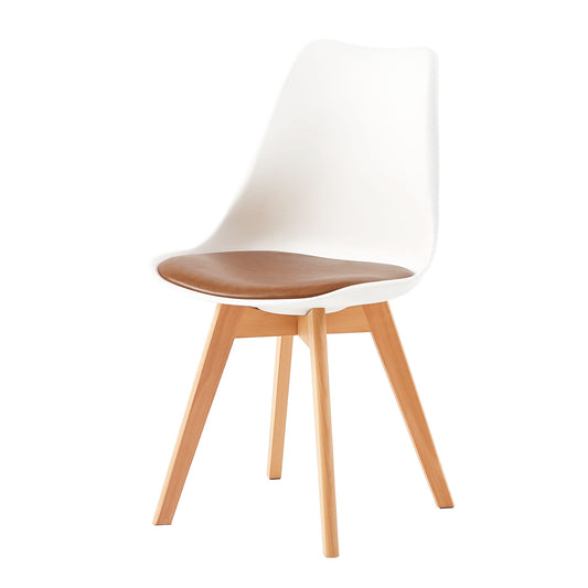 TULIP Dining Chair with Beech Legs - White/Camel