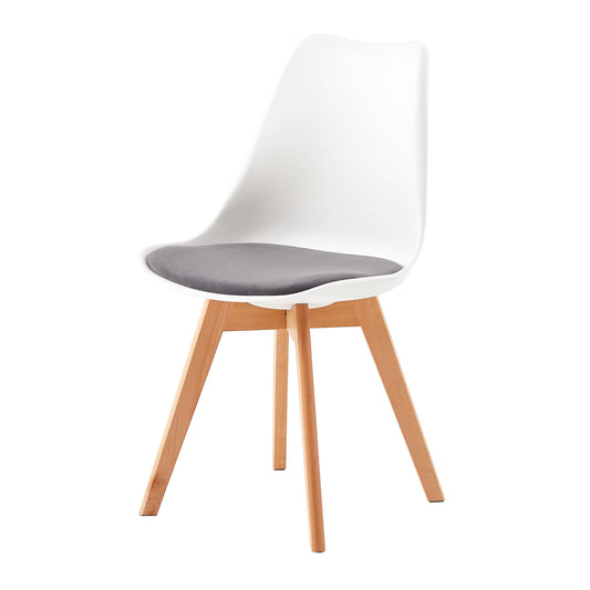 TULIP Dining Chair with Beech Legs - White/Gray Velvet