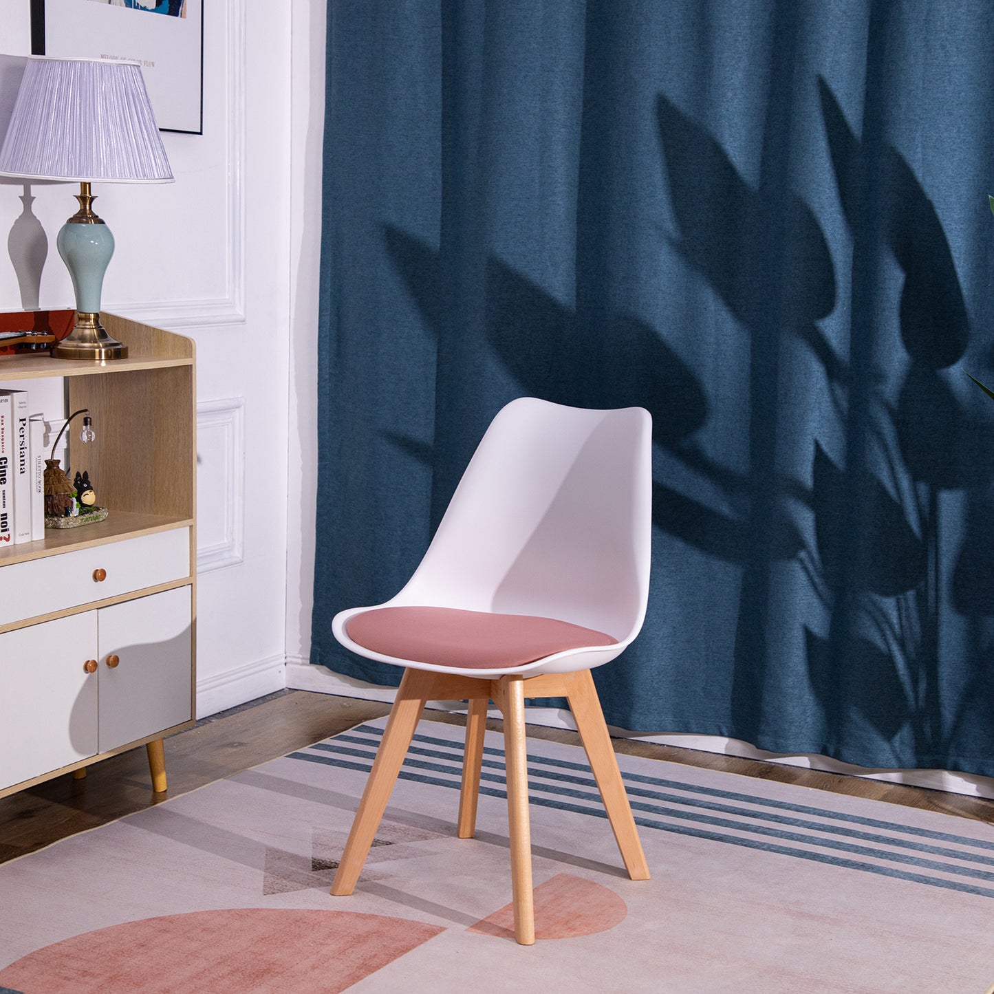 TULIP Dining Chair with Beech Legs - White/Rose Red Velvet