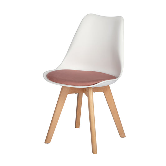 TULIP Dining Chair with Beech Legs - White/Rose Red Velvet