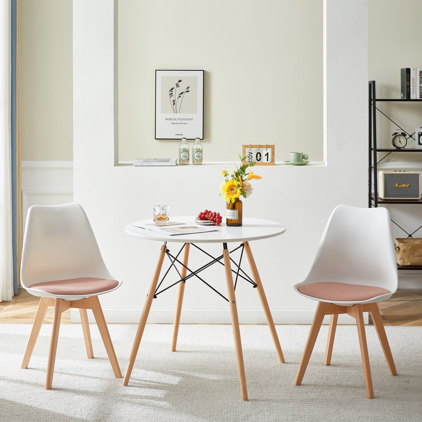 TULIP Dining Chair with Beech Legs - White/Bean Paste