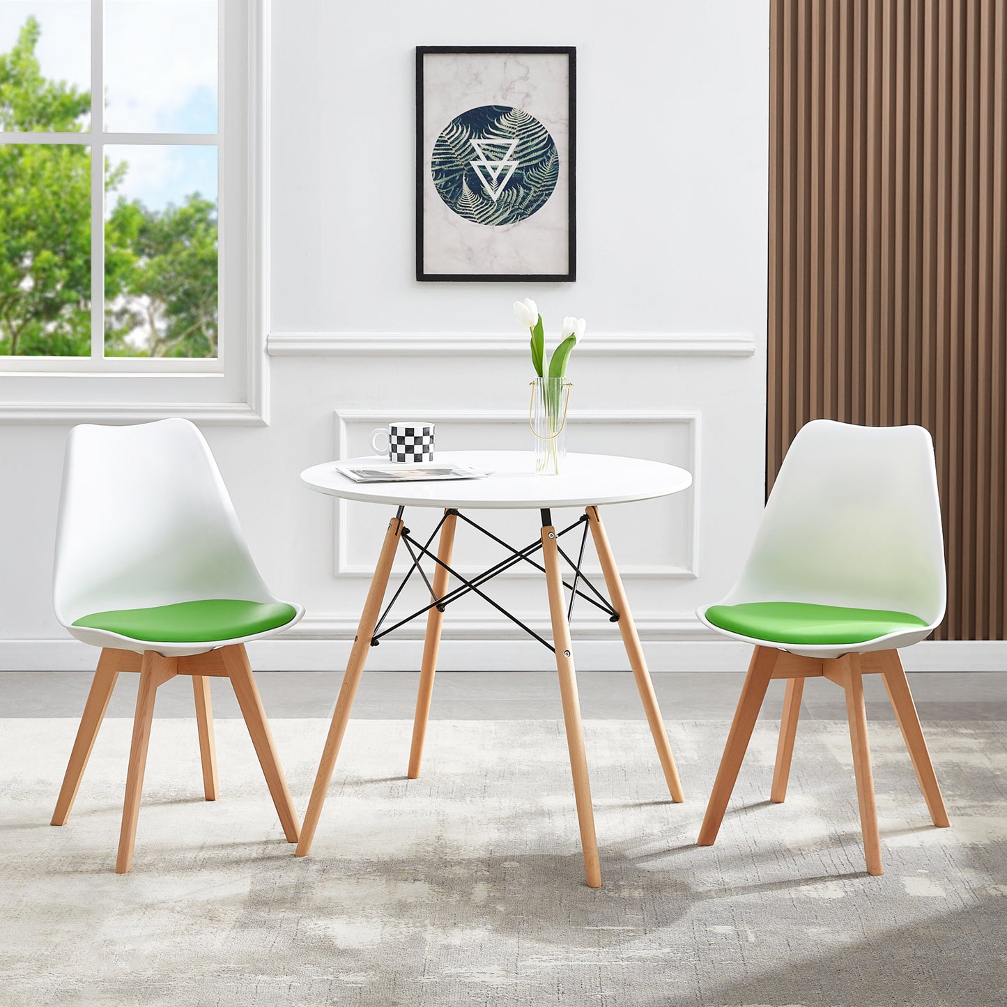 TULIP Dining Chair with Beech Legs - White/Green