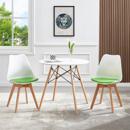 TULIP Dining Chair with Beech Legs - White/Green