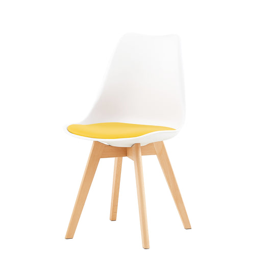 TULIP Dining Chair with Beech Legs - White/Yellow