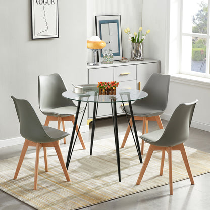 UDINE 80cm Circle Glass Dining Table With Iron Legs-Clear