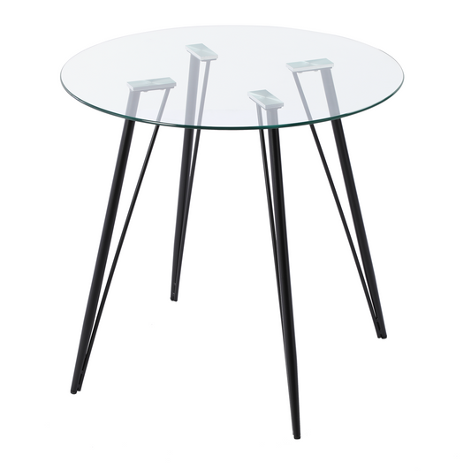 UDINE 80cm Circle Glass Dining Table With Iron Legs-Clear