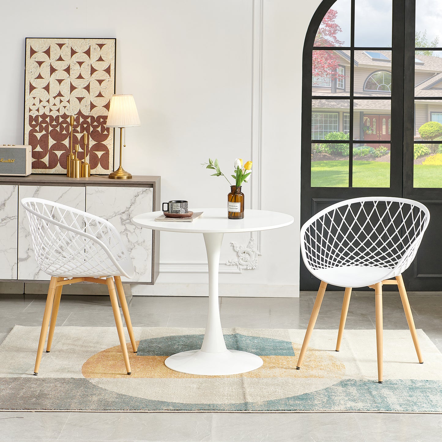 VERLOT Hollow Chair with Iron Legs - White