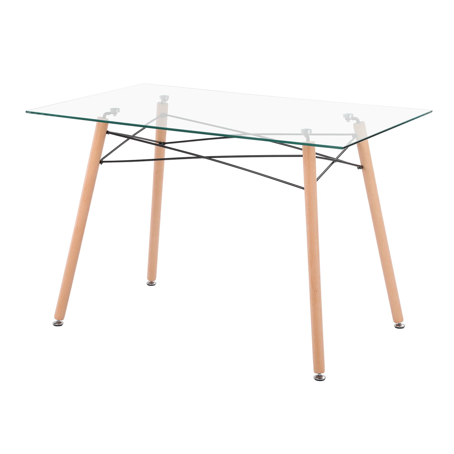 ZAPPA 110cm Glass Dining Table With Beech Legs-Clear