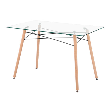 ZAPPA 110cm Glass Dining Table With Beech Legs-Clear