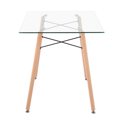ZAPPA 110cm Glass Dining Table With Beech Legs-Clear