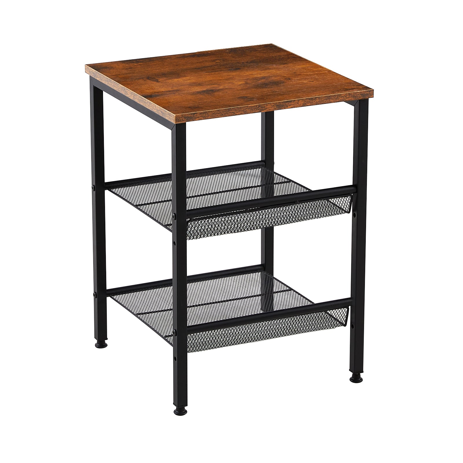 PULP End Table Nightstand with 2 Mesh Shelves Industrial Side Table - Brown