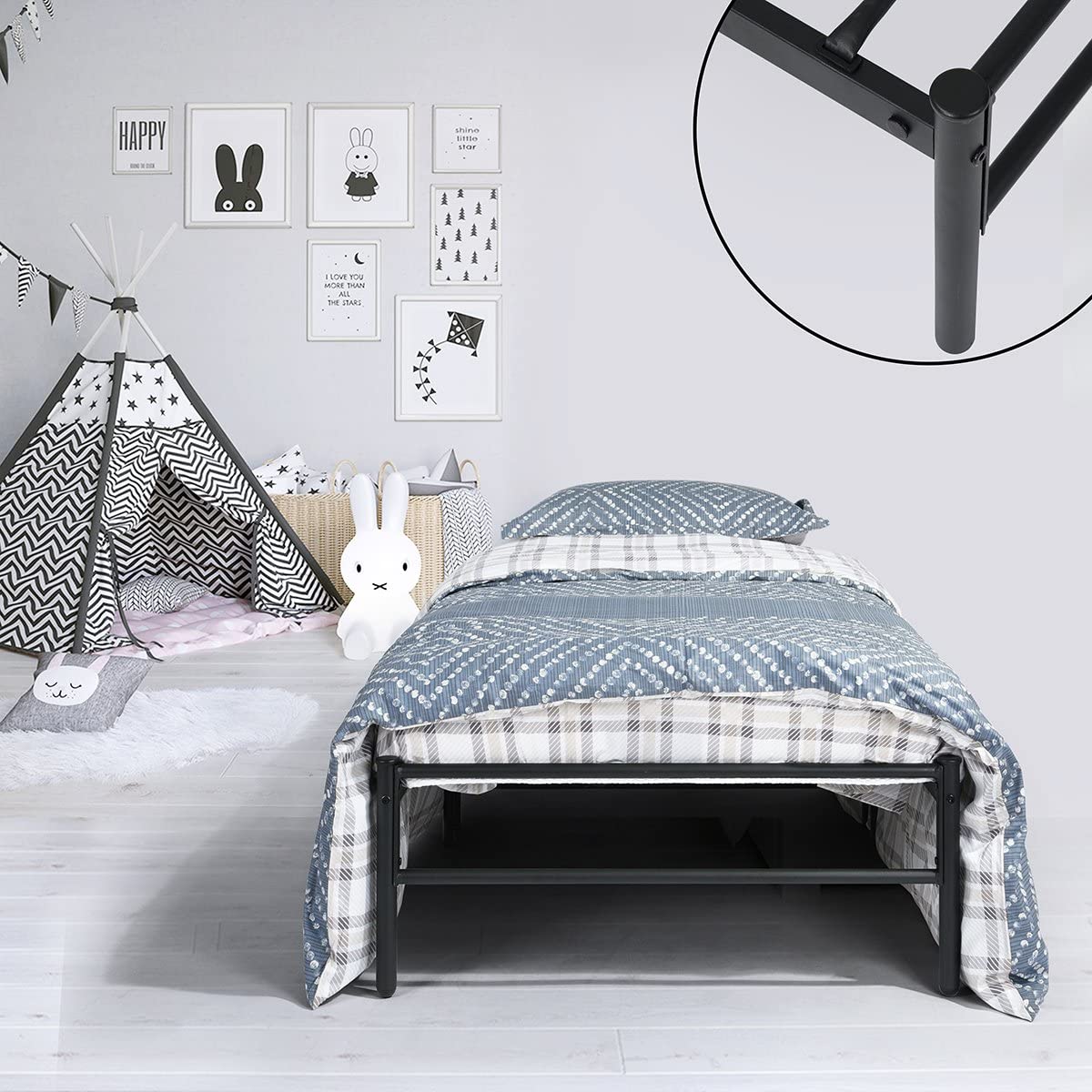 RUSSELL Single Metal Bed 94 * 196 cm - Black/White