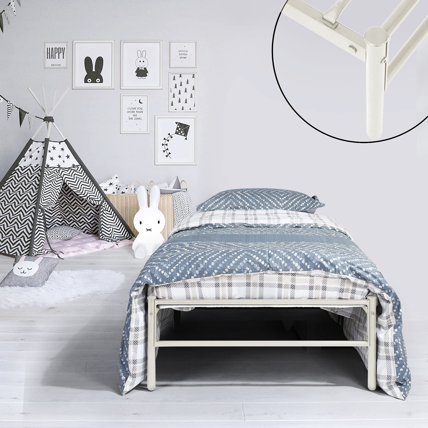 RUSSELL Single Metal Bed 94 * 196 cm - Black/White