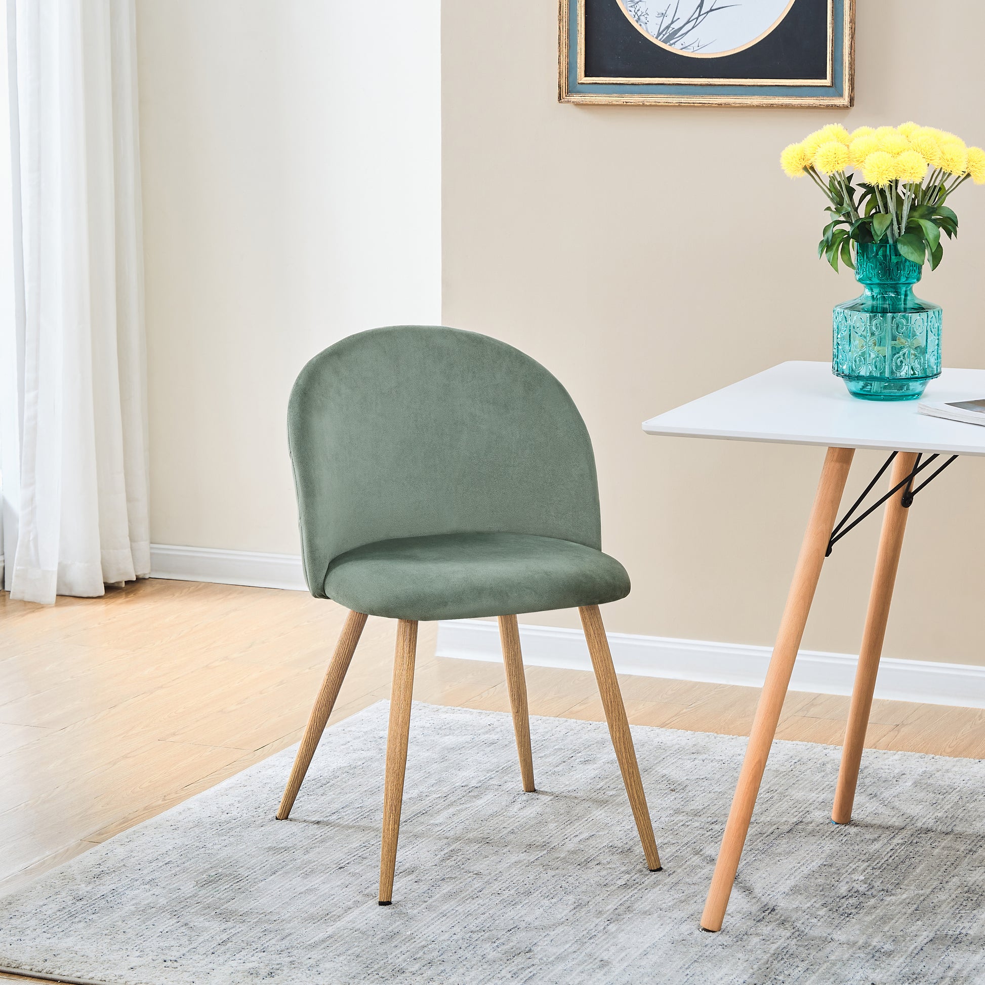 ZOMBA Velvet Dining Chairs with Metal Legs - Pink/Blue/Cactus