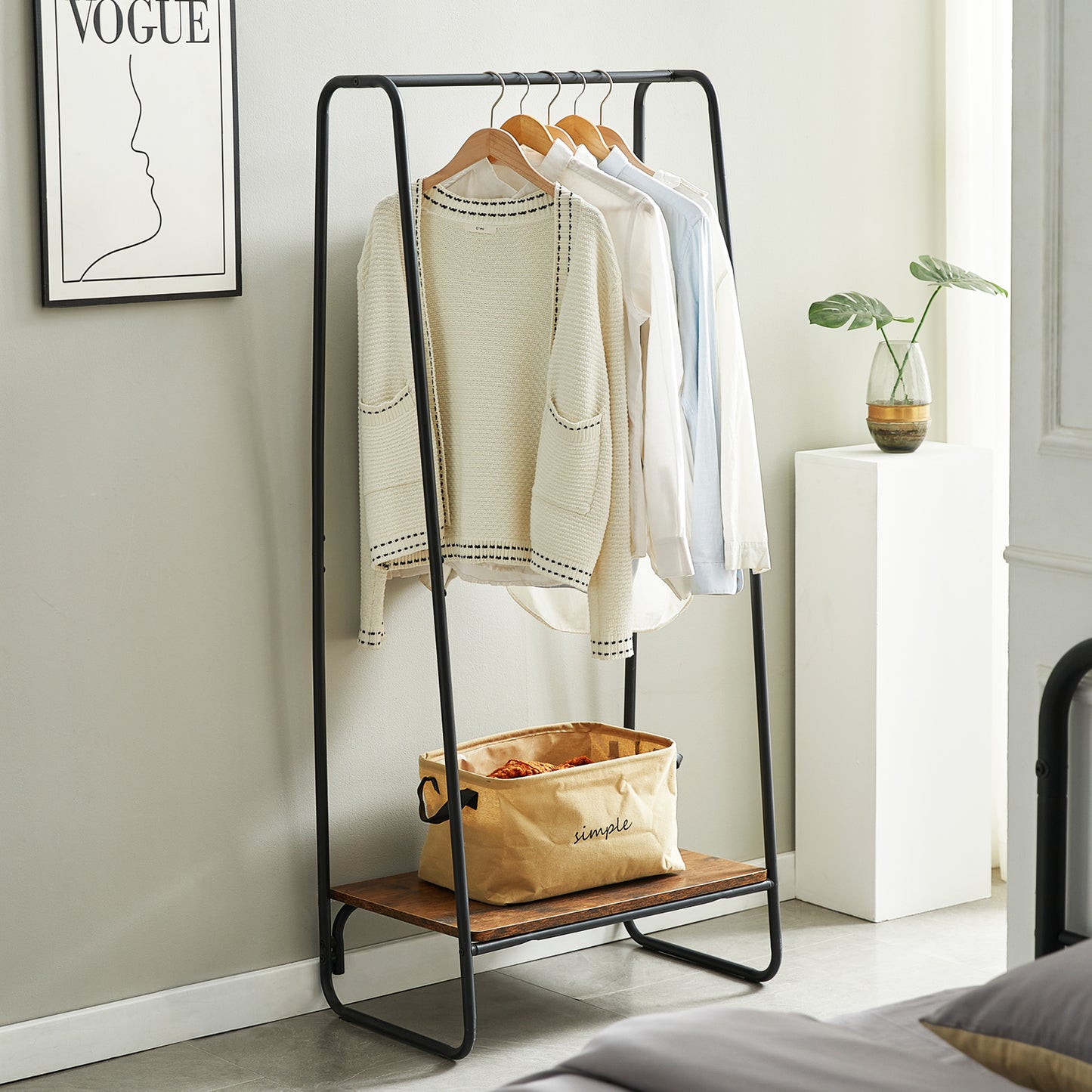 ELDER Clothing Rack With Wood Shelves - Brown/White
