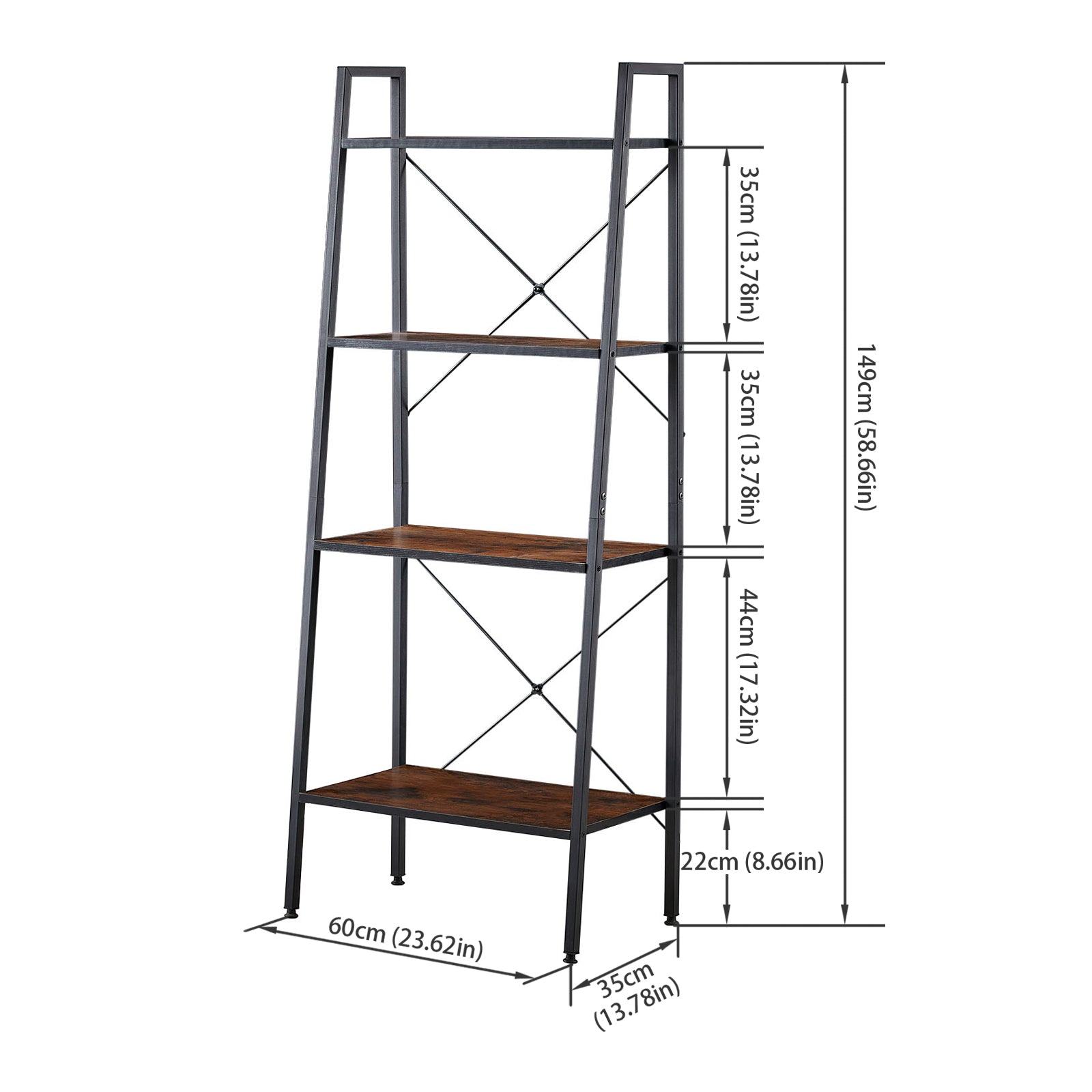 GRAPE 4-Tier Ladder Shelf with Metal Frame - Rustic Brown