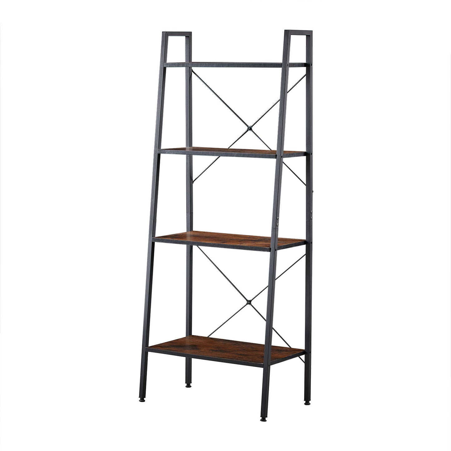 GRAPE 4-Tier Ladder Shelf with Metal Frame - Rustic Brown