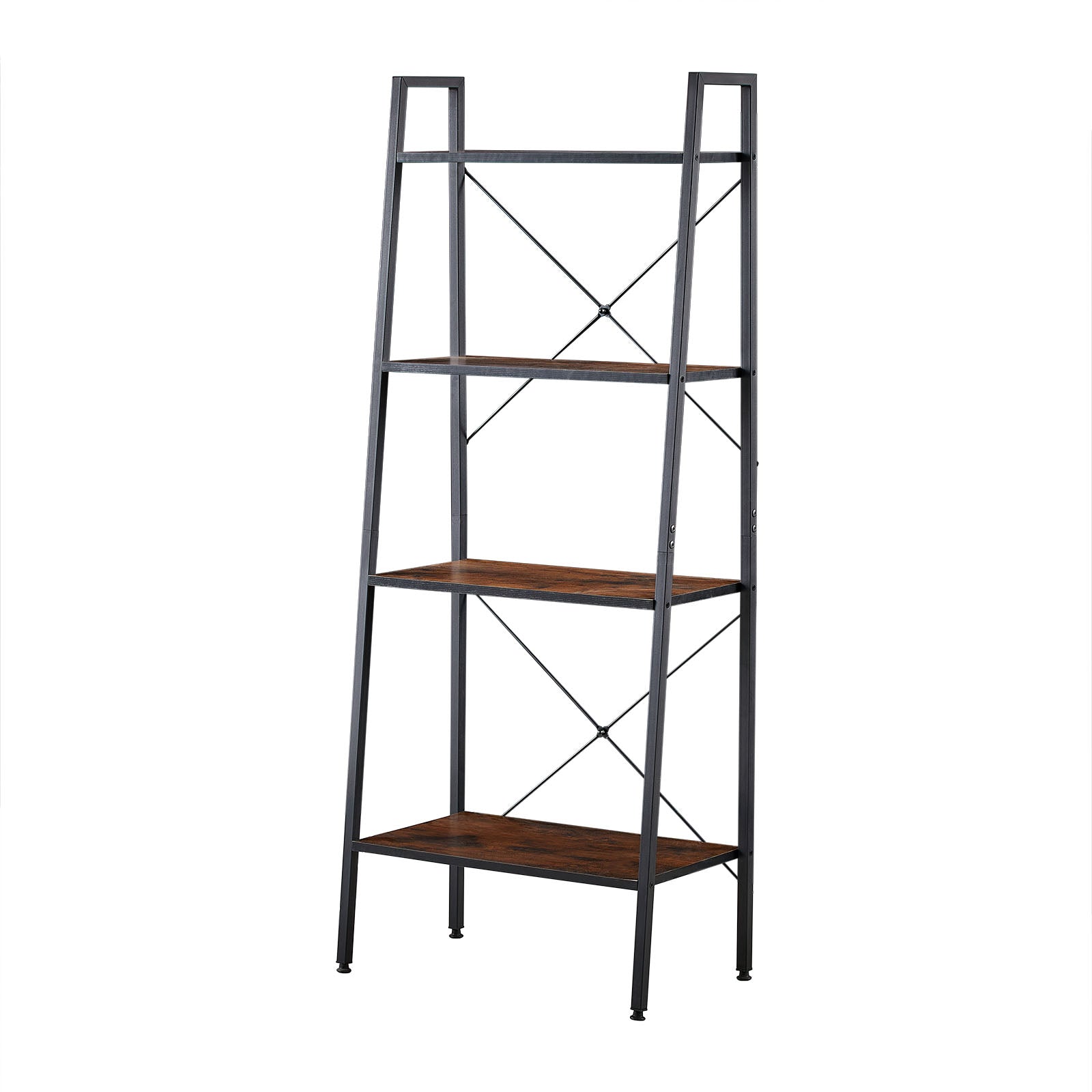 GRAPE 4-Tier Ladder Shelf with Metal Frame - Rustic Brown