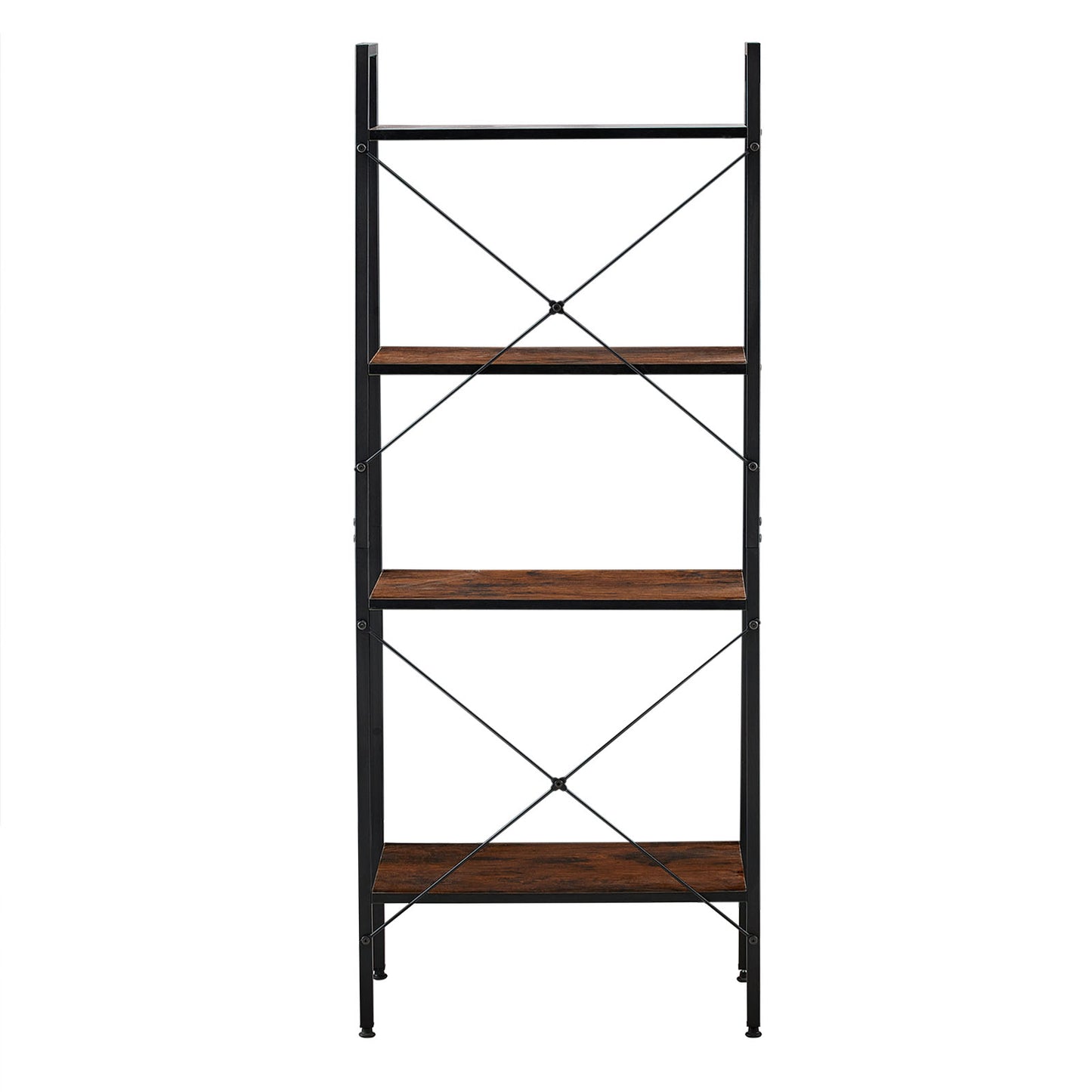 GRAPE 4-Tier Ladder Shelf with Metal Frame - Rustic Brown